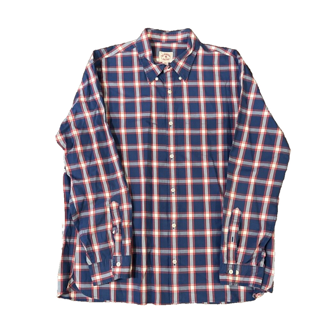 Brooks Brothers Red Fleece Men XXL Red Blue Plaid Long Sleeve Button Down Shirt